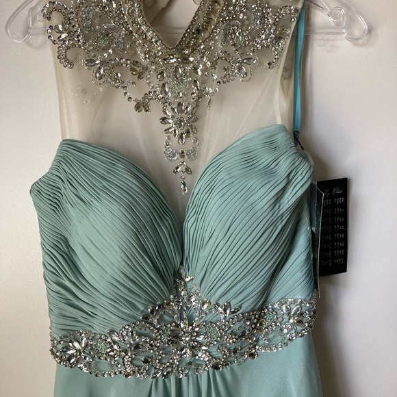 Metallic Sage Prom Dress - Picture 3 of 8